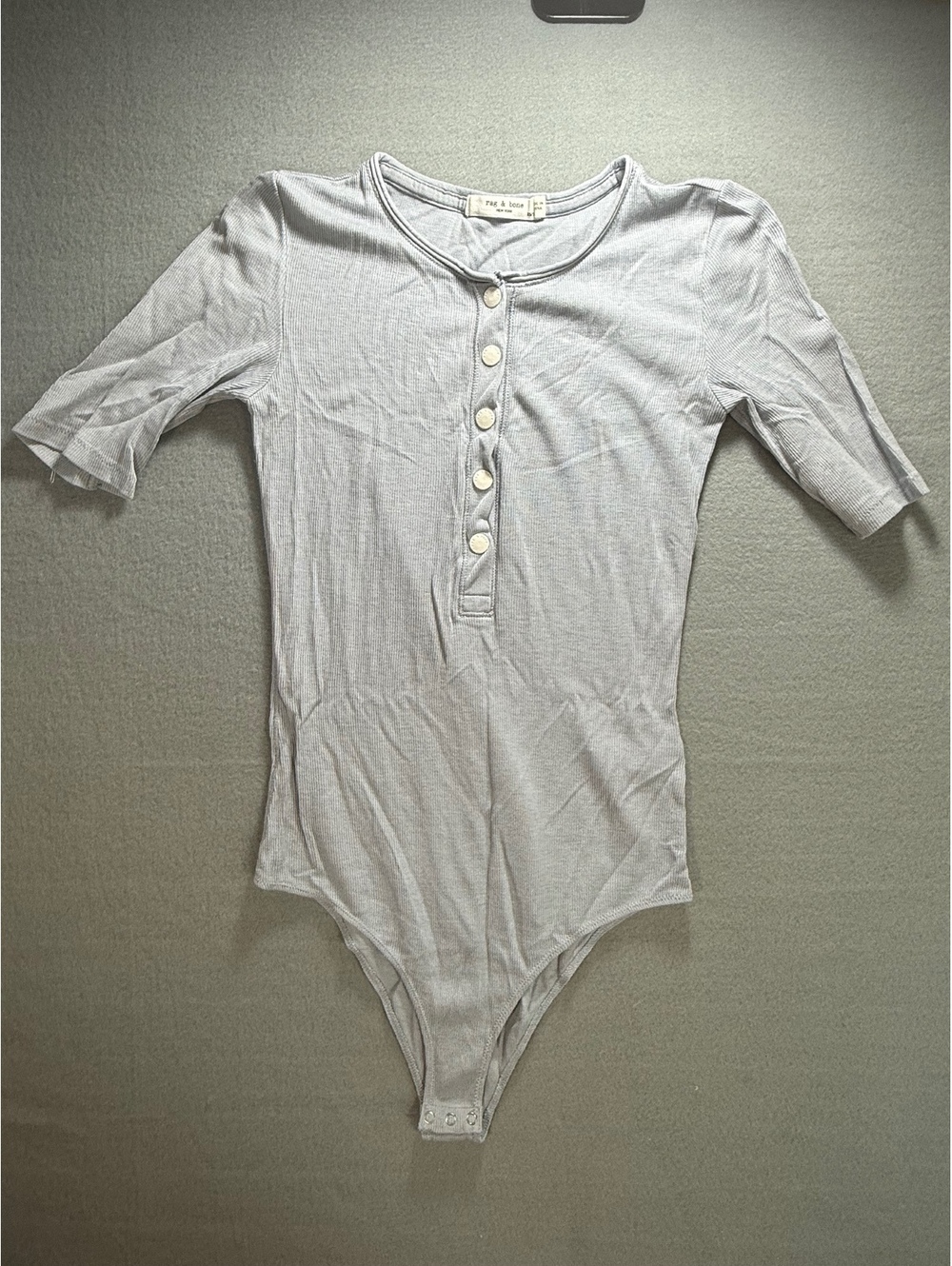 rag & bone Blue Mac  Ribbed Henley Bodysuit